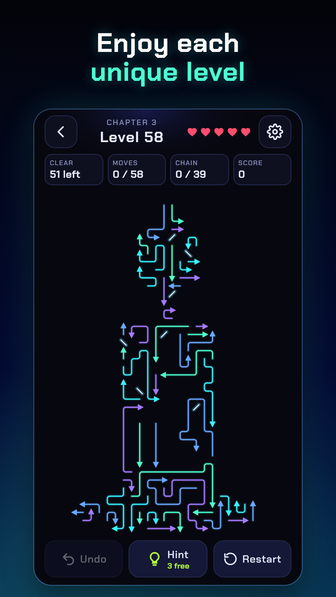 A large Arrow Escape level with many arrows